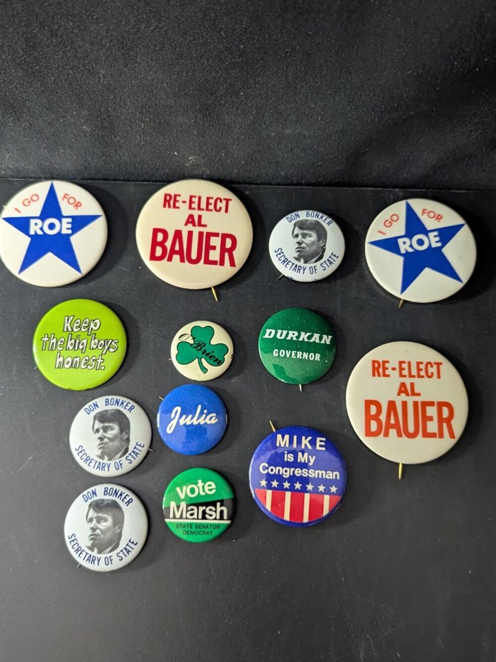 13 vintage pin back campaign buttons